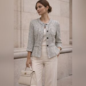 Lafayette 148 Blue Tweed Professional  Blazer Sz 6 Quite Luxury Old Money